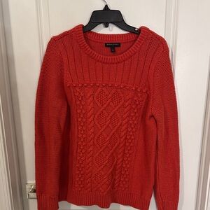 Banana Republic Red Cable-Knit Scoop Crew Sweater